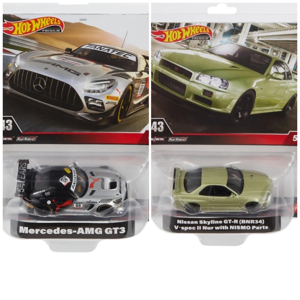 Hot Wheels Premium 1:43 Scale Mercedes GT3 & Nissan‎ Skyline GT-R Lot Of 2
